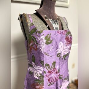 Y2K Floral Midi Dress sz10 100% Silk Hand Painted Strap Fairy Coastal